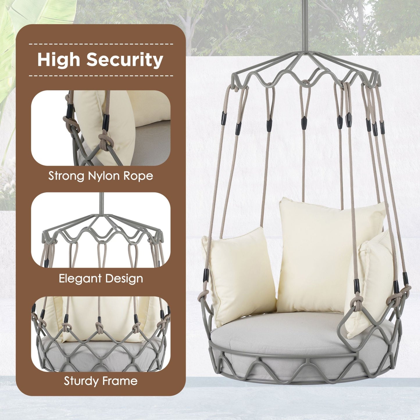 Alora Luxury Outdoor Hanging Basket Porch Swing Chair with UV Resistant Cushions