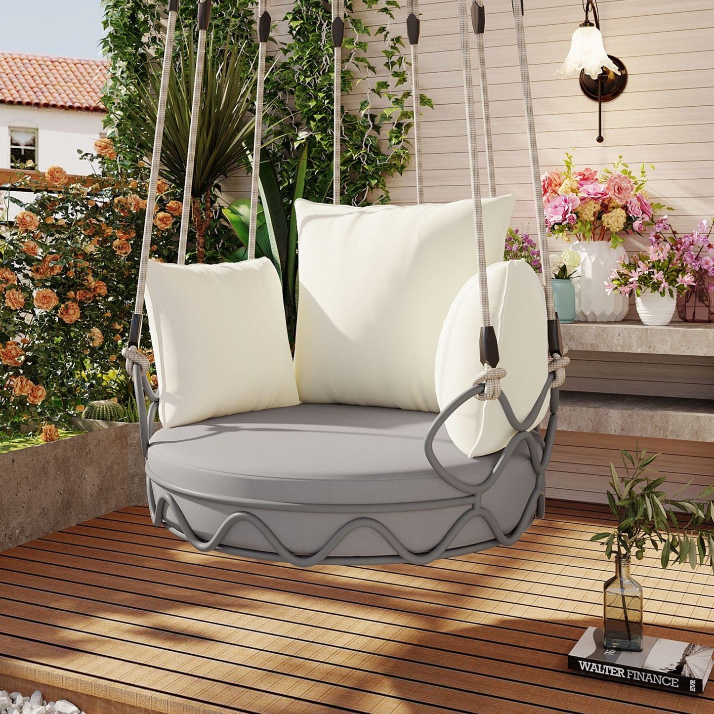 Alora Luxury Outdoor Hanging Basket Porch Swing Chair with UV Resistant Cushions