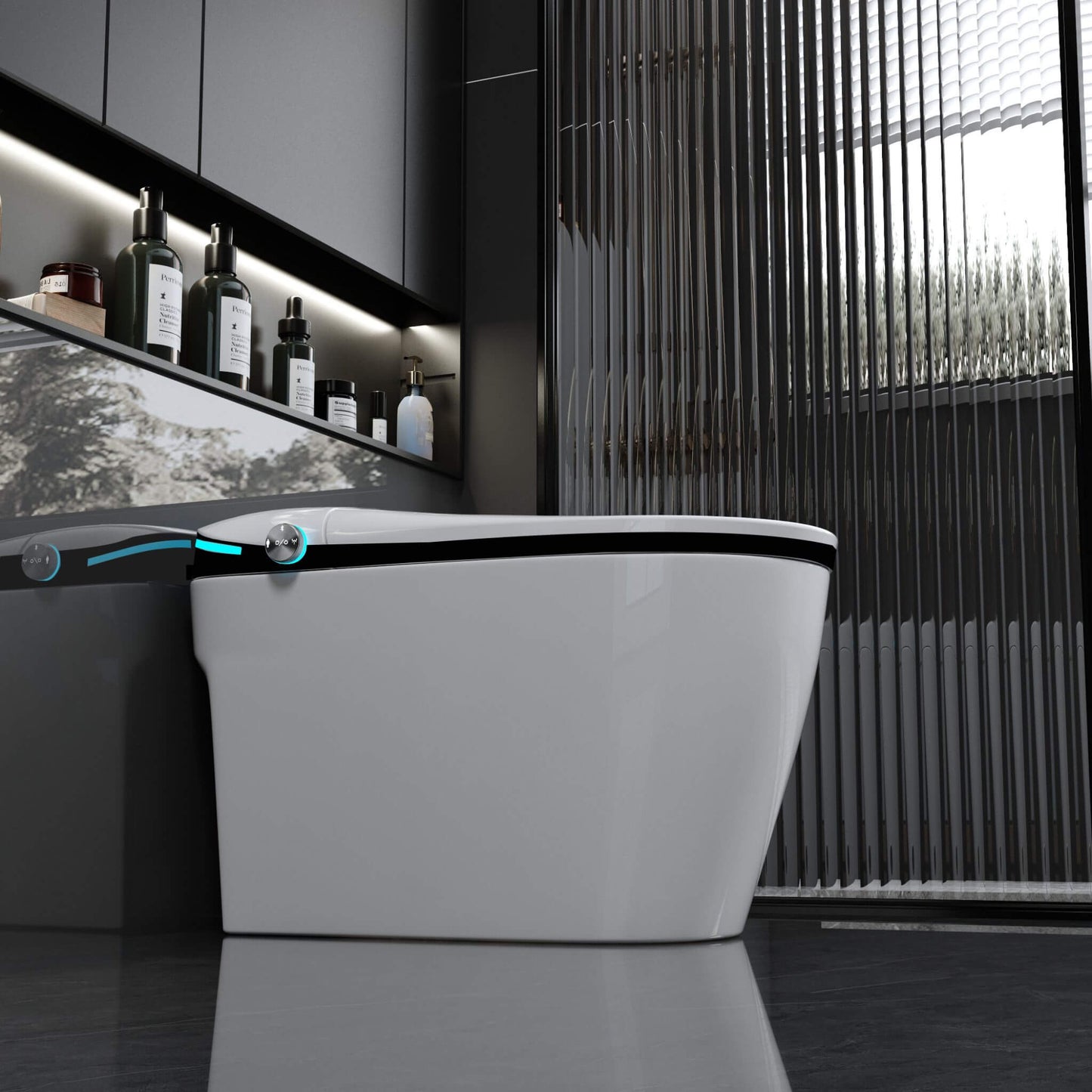 Nuvia Luxury Smart Toilet With Built-In Auto Open and Close Bidet Seat, Foot Sensor, LED Display and Night Light