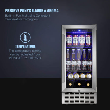 15" Built-in Mini Fridge Beverage Wine Cooler Refrigerator W5174C
