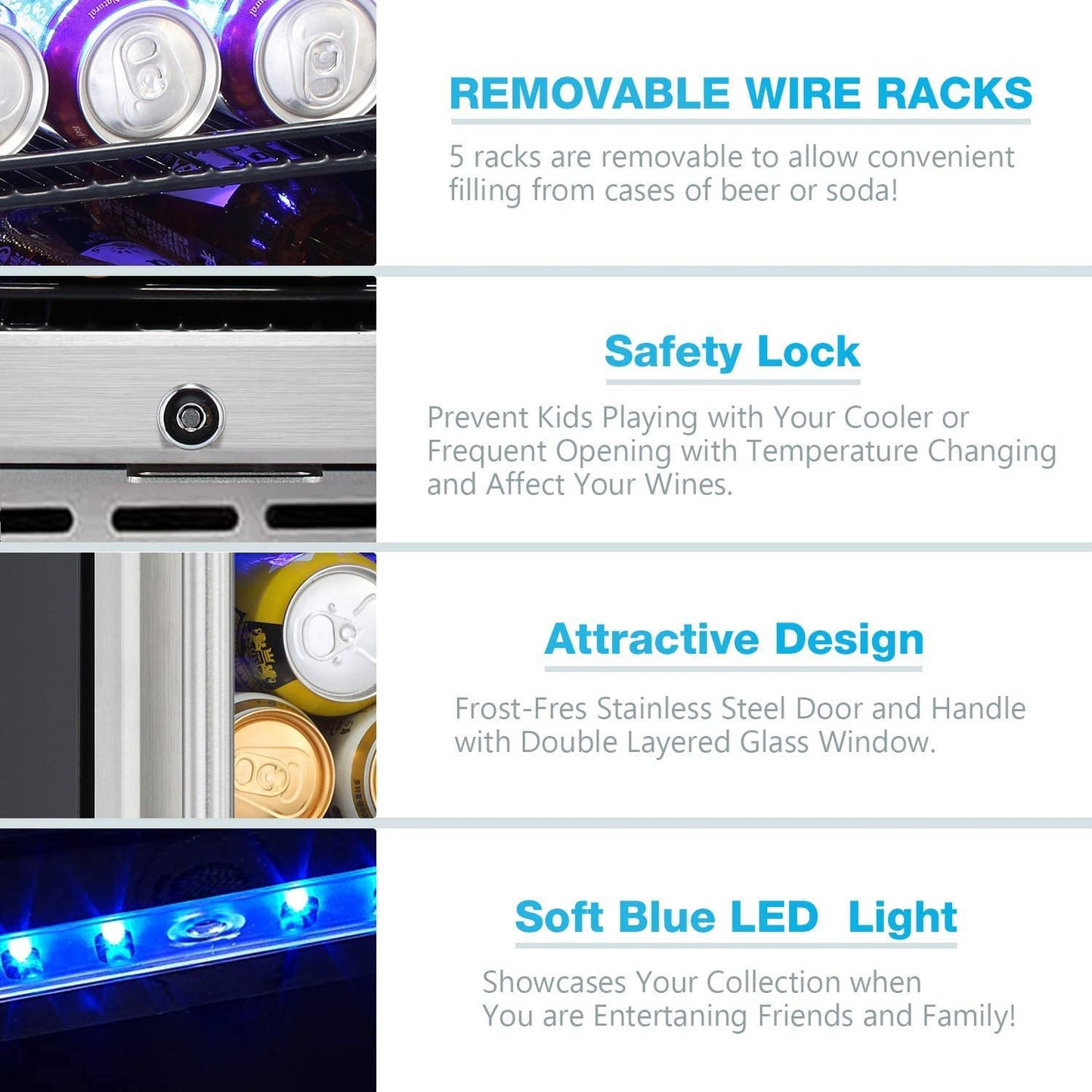 15" Built-in Mini Fridge Beverage Wine Cooler Refrigerator W5174C