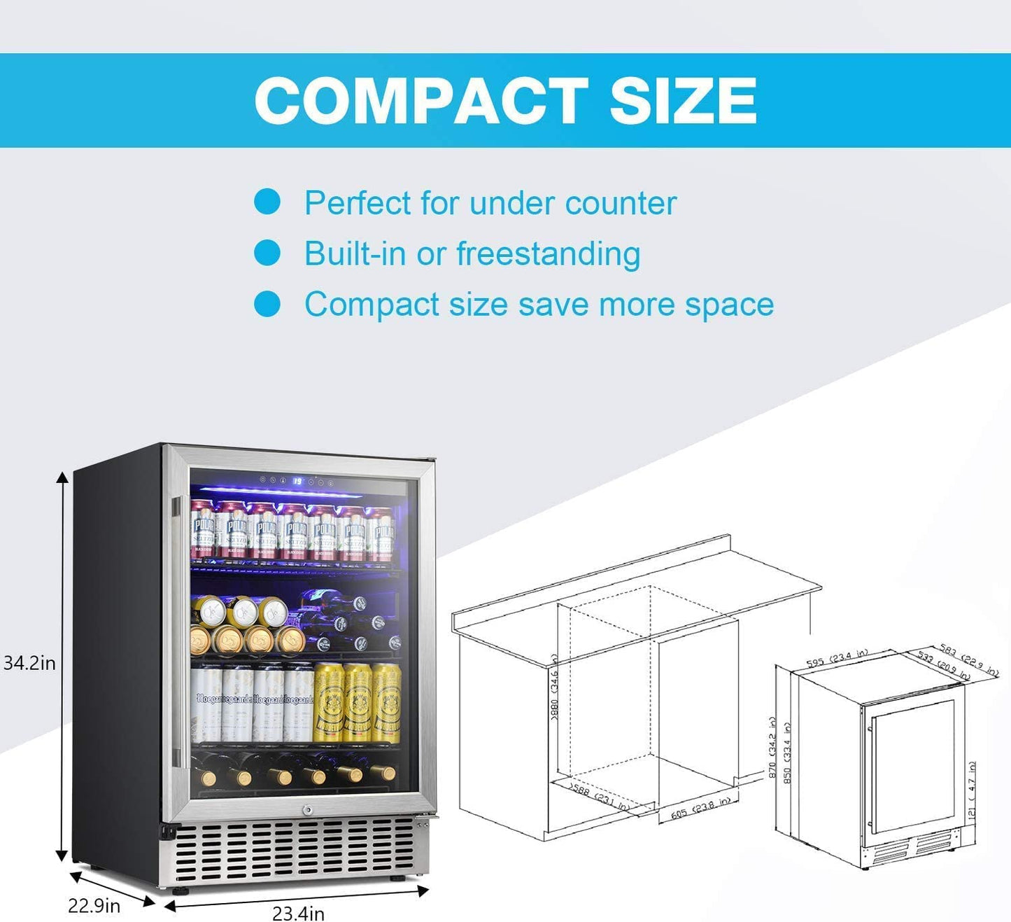 15" Built-in Mini Fridge Beverage Wine Cooler Refrigerator W5174C