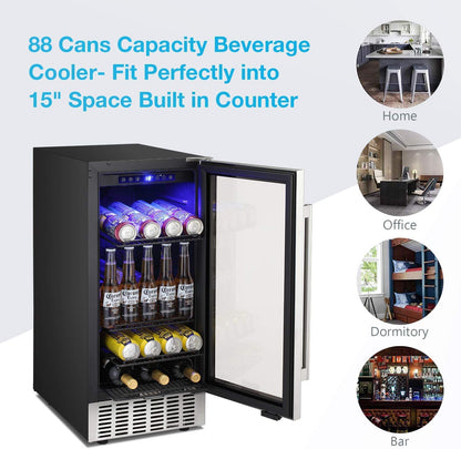 15" Built-in Mini Fridge Beverage Wine Cooler Refrigerator W5174C