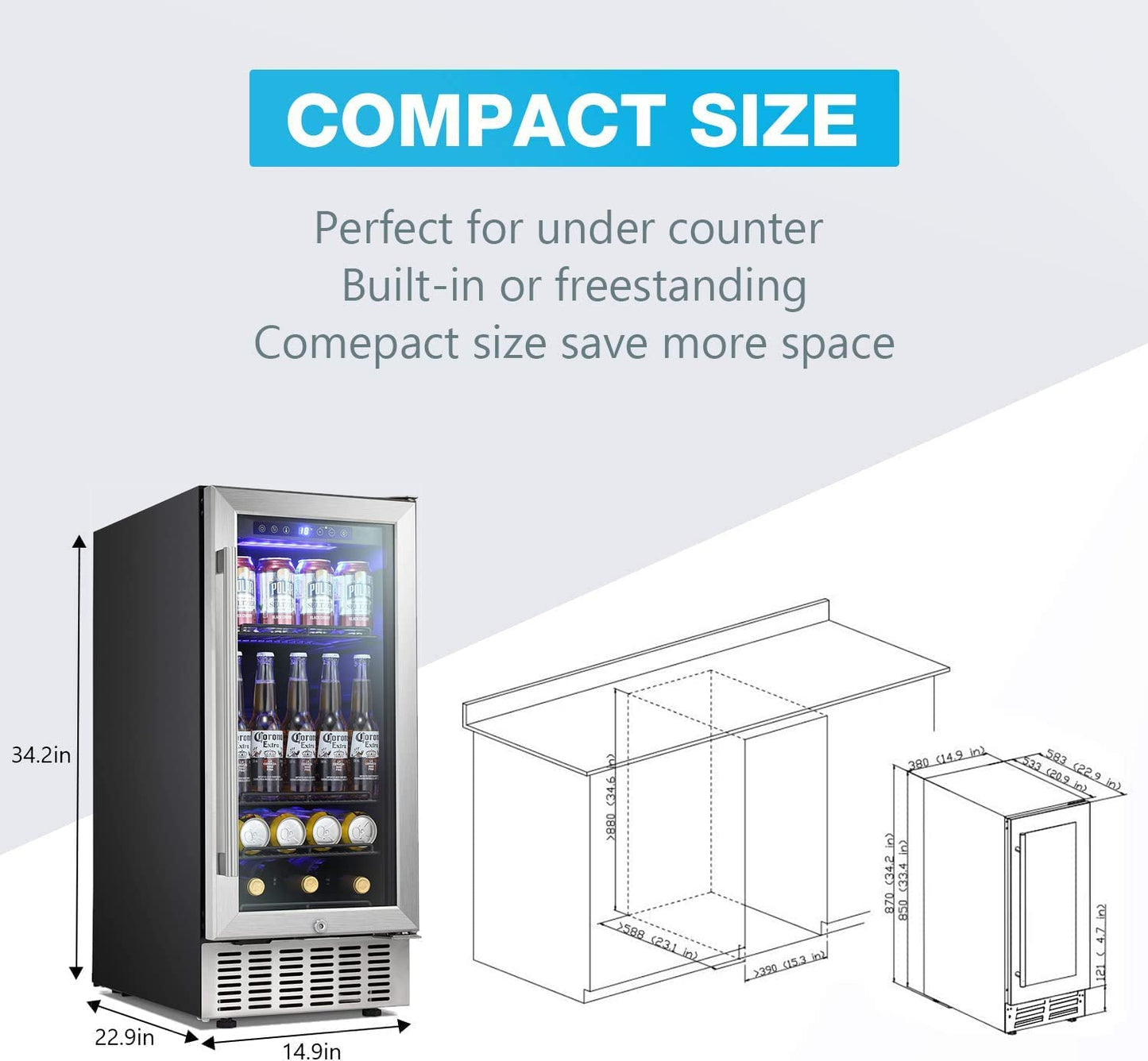 15" Built-in Mini Fridge Beverage Wine Cooler Refrigerator W5174C