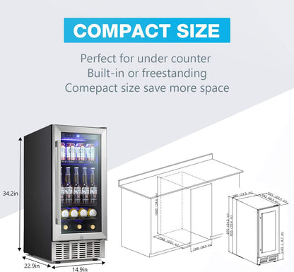 15" Built-in Mini Fridge Beverage Wine Cooler Refrigerator W5174C