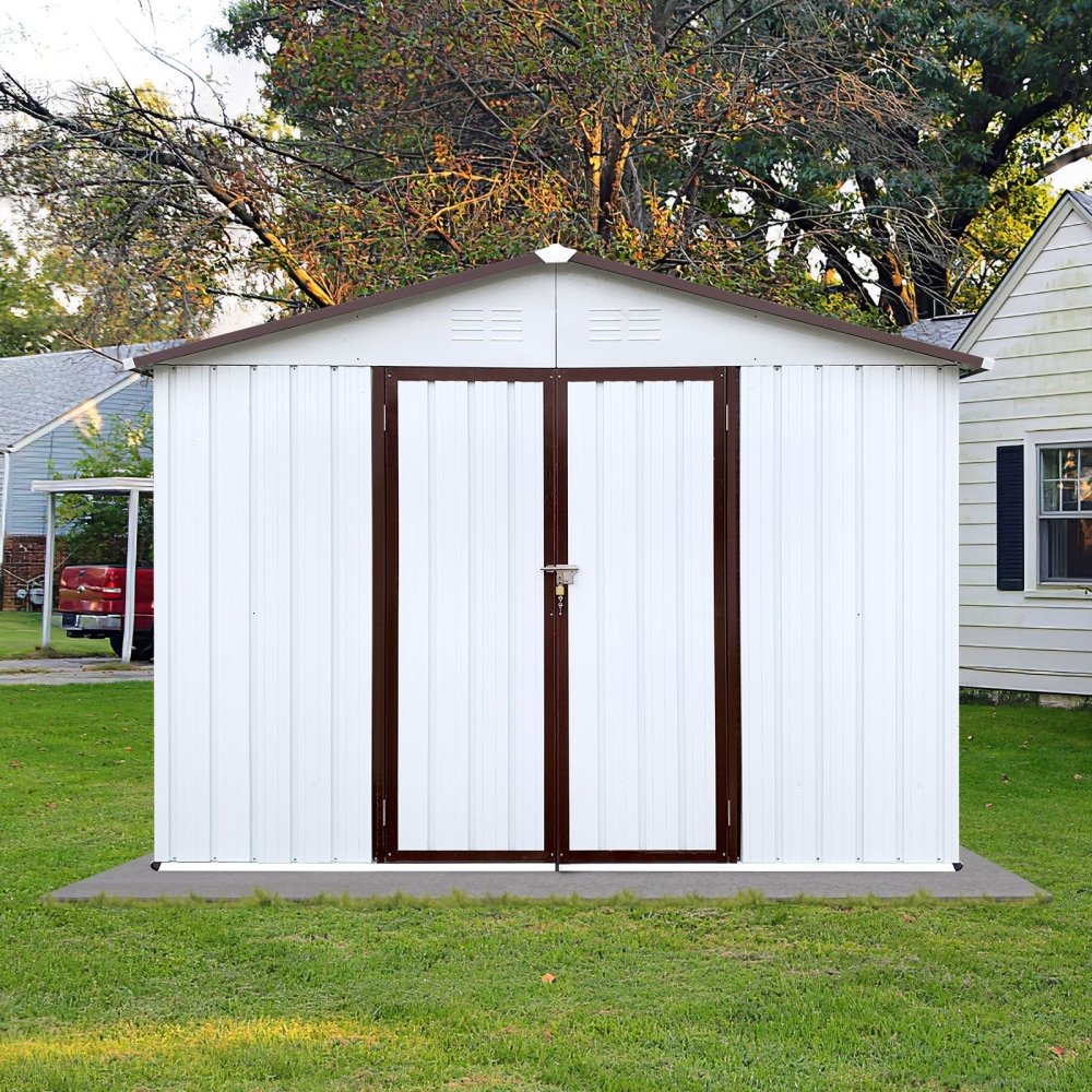 8FT x 10FT Alora Premium Large White Outdoor Metal Garden Storage Shed