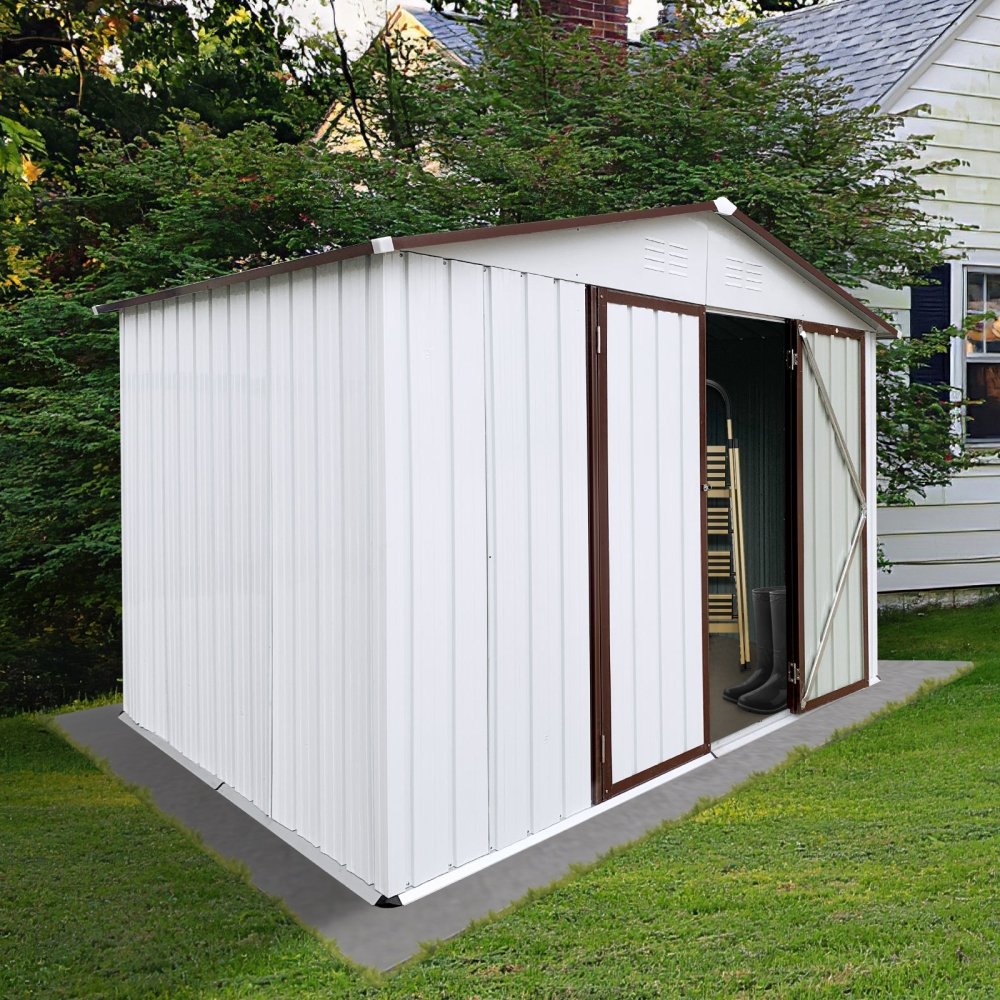 8FT x 10FT Alora Premium Large White Outdoor Metal Garden Storage Shed