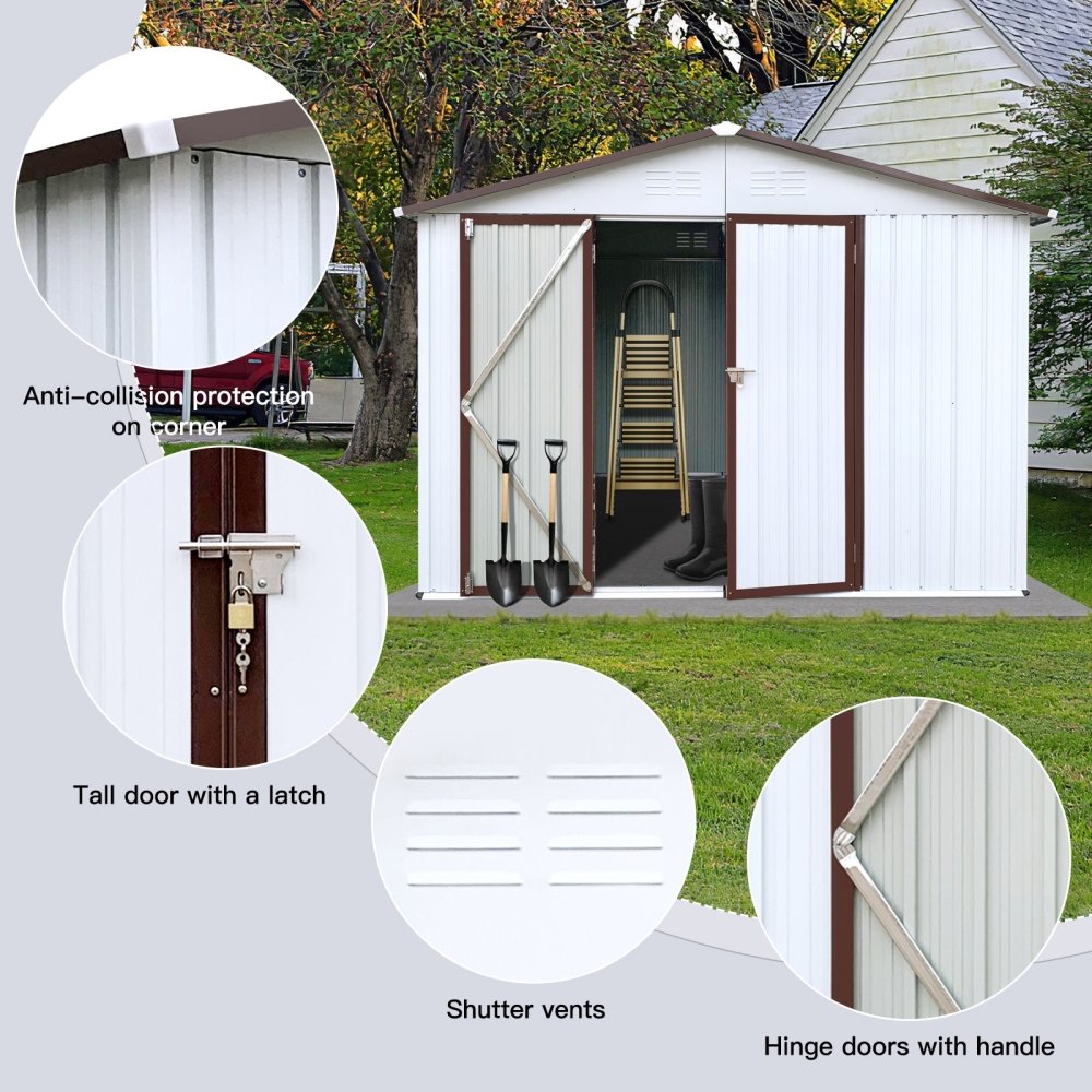 8FT x 10FT Alora Premium Large White Outdoor Metal Garden Storage Shed