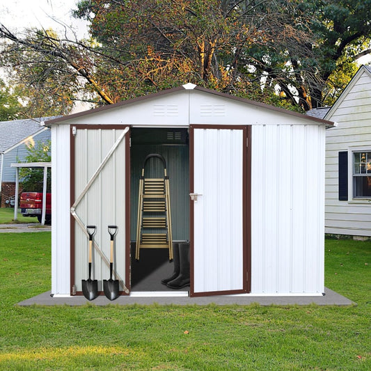 8FT x 10FT Alora Premium Large White Outdoor Metal Garden Storage Shed