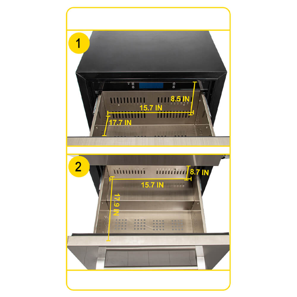 Small Double Drawer Stainless Steel Built-In Undercounter Beverage Refrigerator 5.1 Cu.Ft.