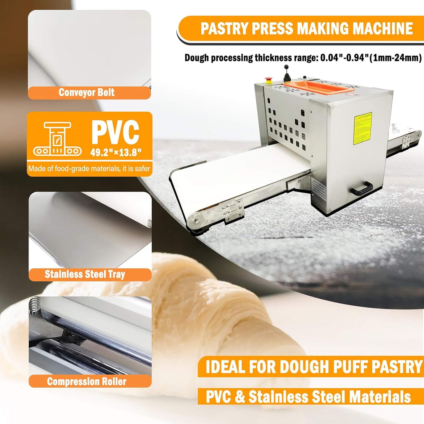 Mini Reversible Stainless Steel Commercial Pastry Pizza Dough Roller Sheeter