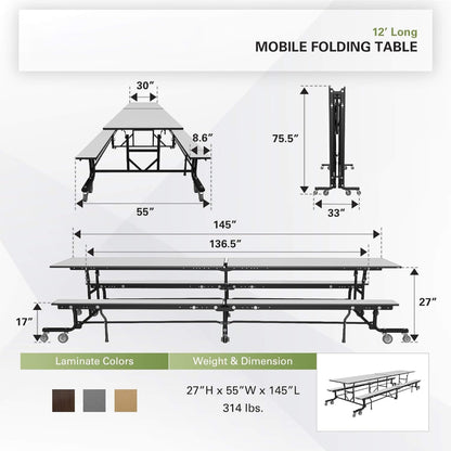Mobile School Cafeteria Table with Benches and Lift Assist System