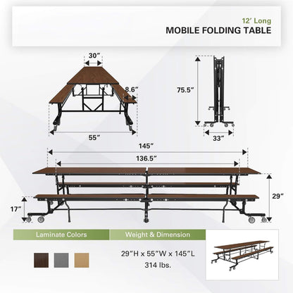 Mobile School Cafeteria Table with Benches and Lift Assist System