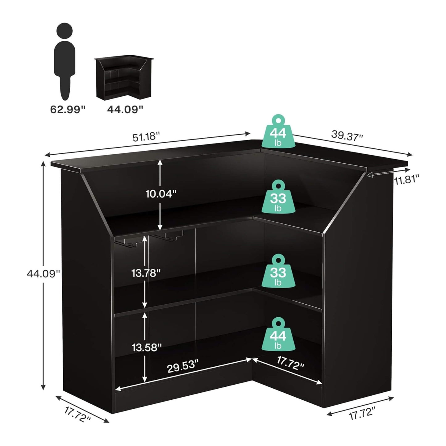 Velmor Modern L-Shaped Reception Desk with Storage Shelves