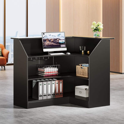 Velmor Modern L-Shaped Reception Desk with Storage Shelves
