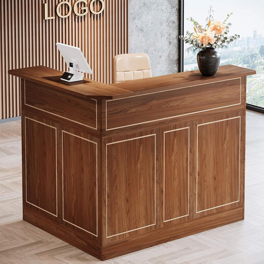 Velmor Modern L-Shaped Reception Desk with Storage Shelves