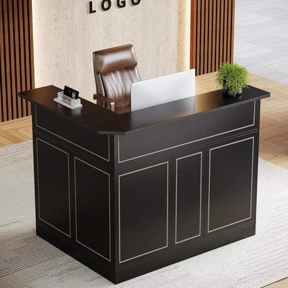Velmor Modern L-Shaped Reception Desk with Storage Shelves