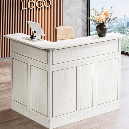 Velmor Modern L-Shaped Reception Desk with Storage Shelves