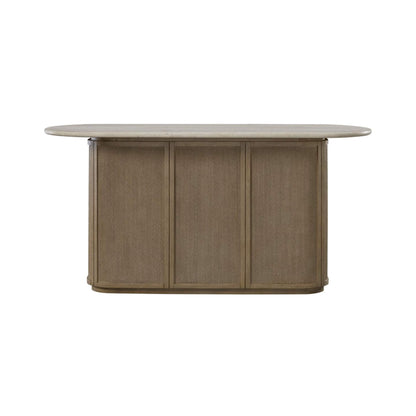 Modern Red Oak Home Bar Cabinet with Travertine Stone Top and Natural Rope Front