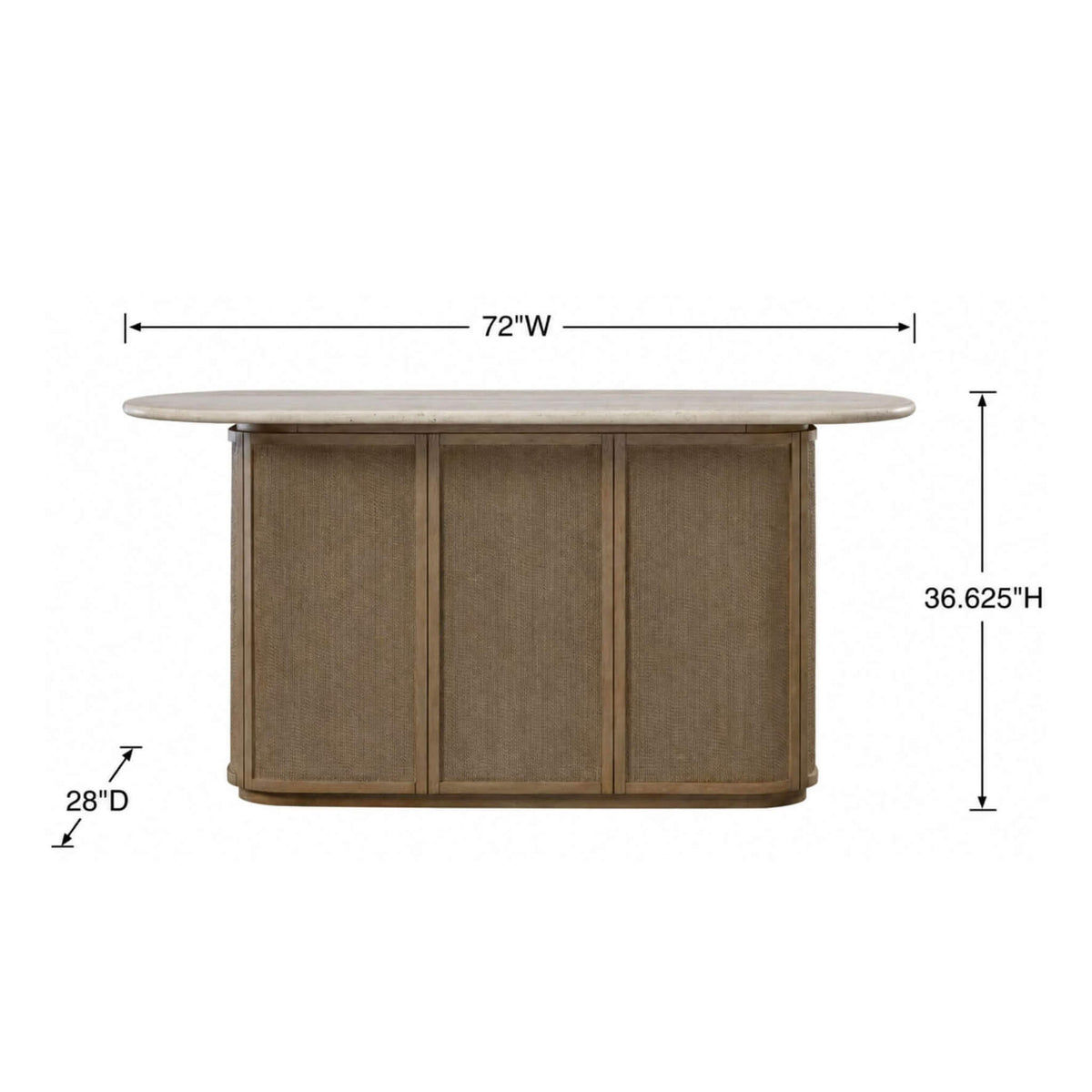 Modern Red Oak Home Bar Cabinet with Travertine Stone Top and Natural Rope Front