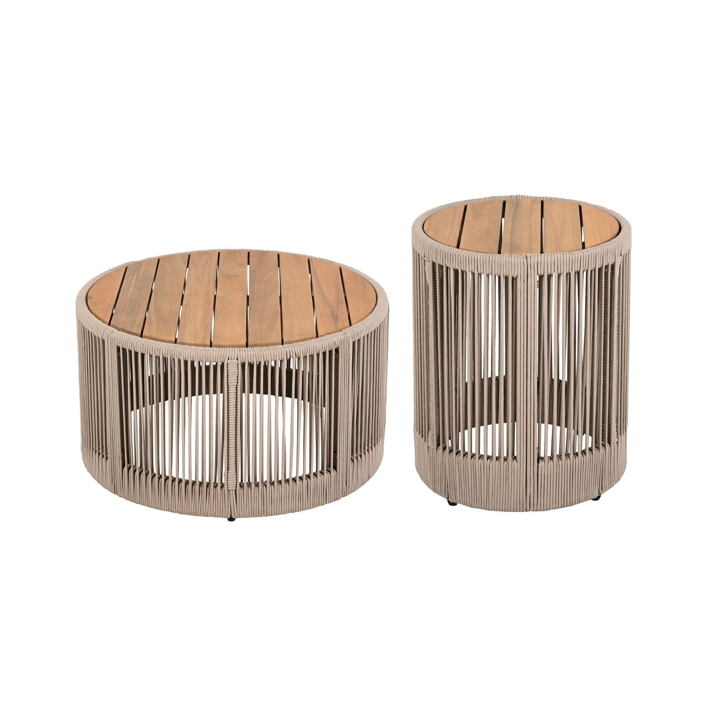 Modern Rustic Coffee Table & Side Table With Woven Rope Design