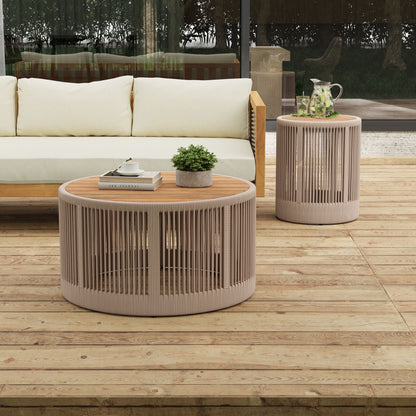Modern Rustic Coffee Table & Side Table With Woven Rope Design