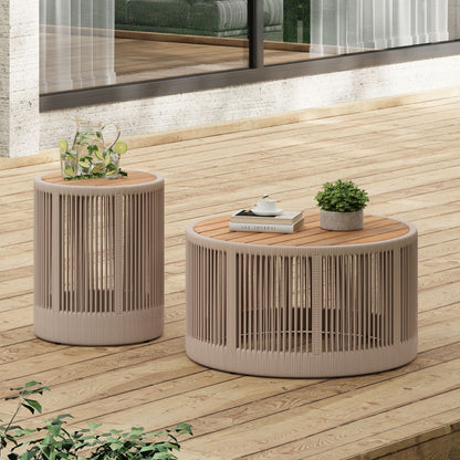 Modern Rustic Coffee Table & Side Table With Woven Rope Design