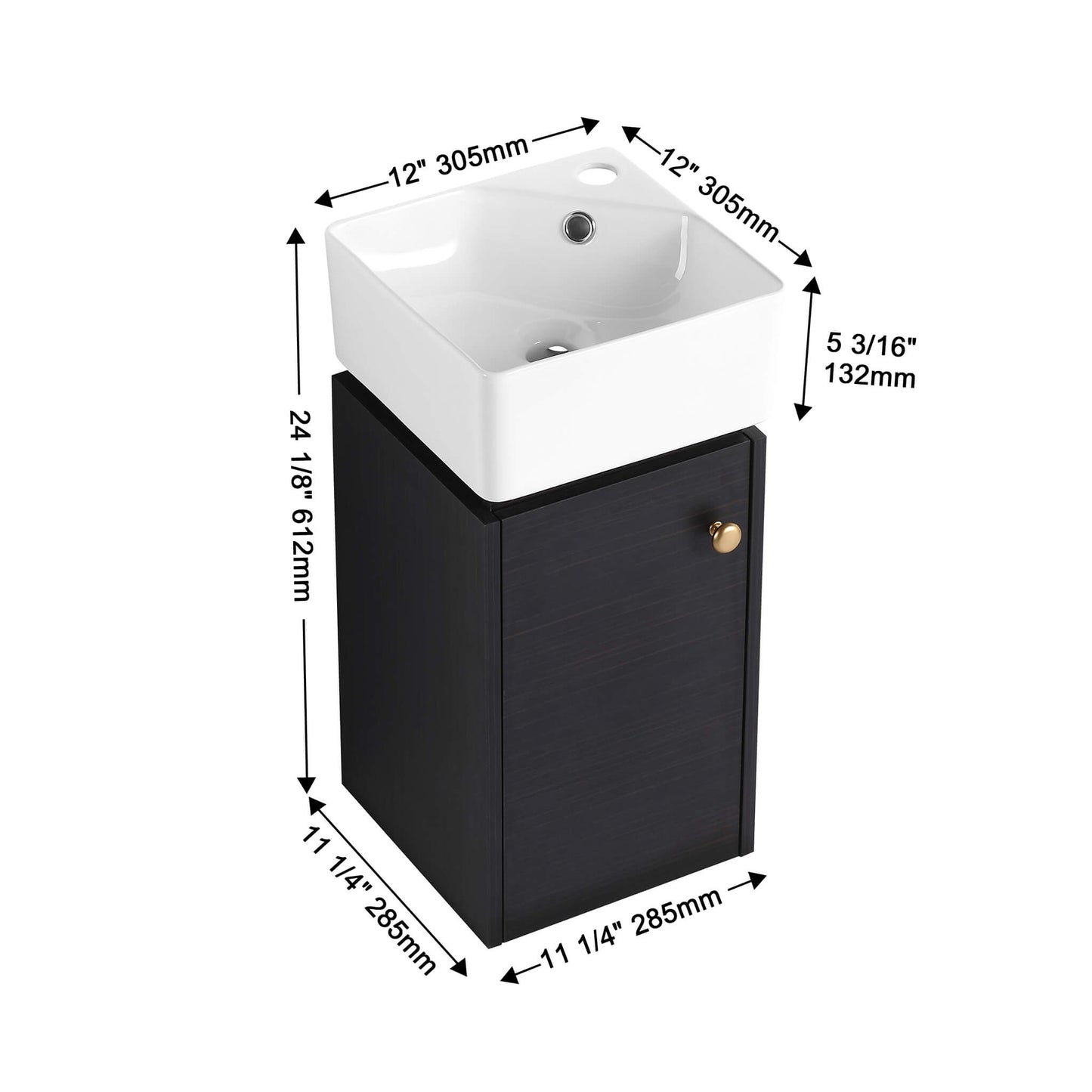 Nuvia Modern Wall-Mounted Bathroom Vanity with Ceramic Sink and Soft Close Door