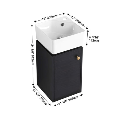Nuvia Modern Wall-Mounted Bathroom Vanity with Ceramic Sink and Soft Close Door