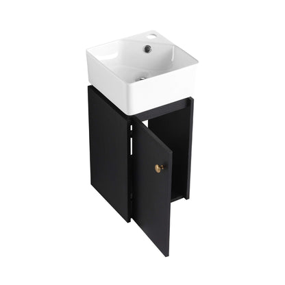 Nuvia Modern Wall-Mounted Bathroom Vanity with Ceramic Sink and Soft Close Door