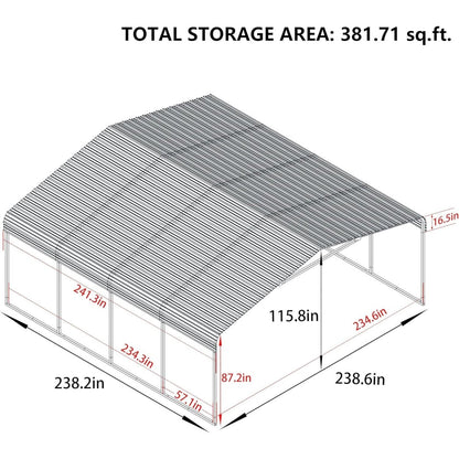 20' x 20' FT Alora Extra Large Premium Heavy-Duty Outdoor Metal Carport Shelter