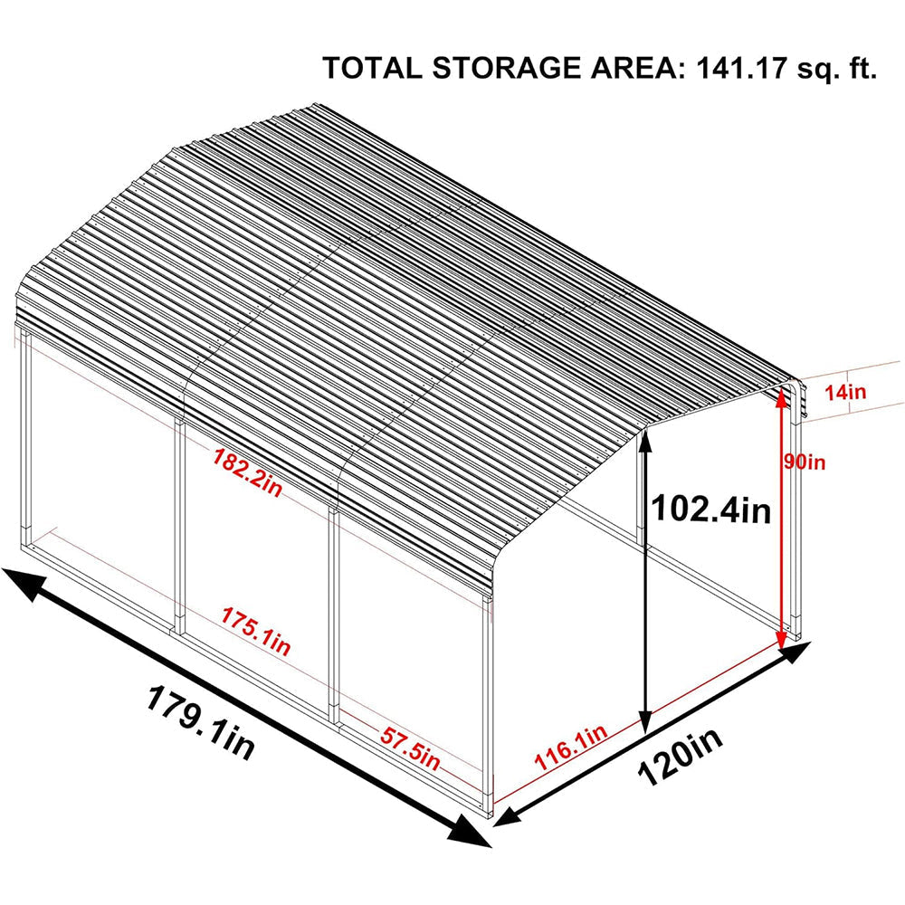 10' x 15' FT Alora Large Heavy-Duty Outdoor Metal Carport