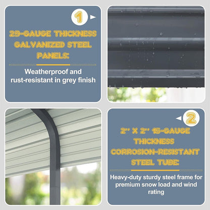 12' x 20' FTAlora Premium Heavy-Duty Outdoor Canopy Garage Shelter With Galvanized Metal Roof