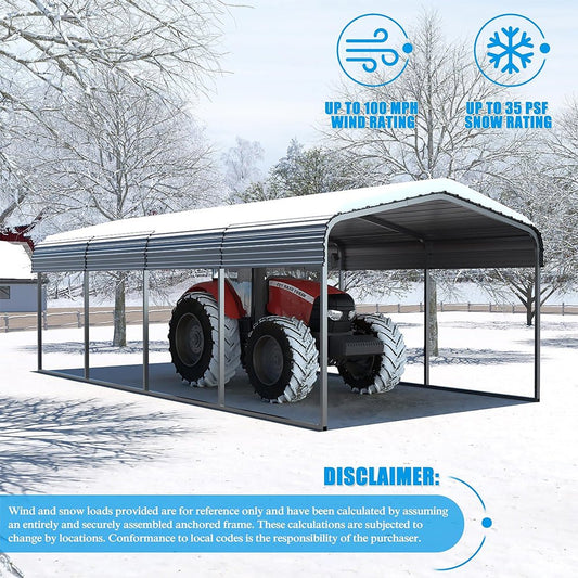 12' x 20' FTAlora Premium Heavy-Duty Outdoor Canopy Garage Shelter With Galvanized Metal Roof
