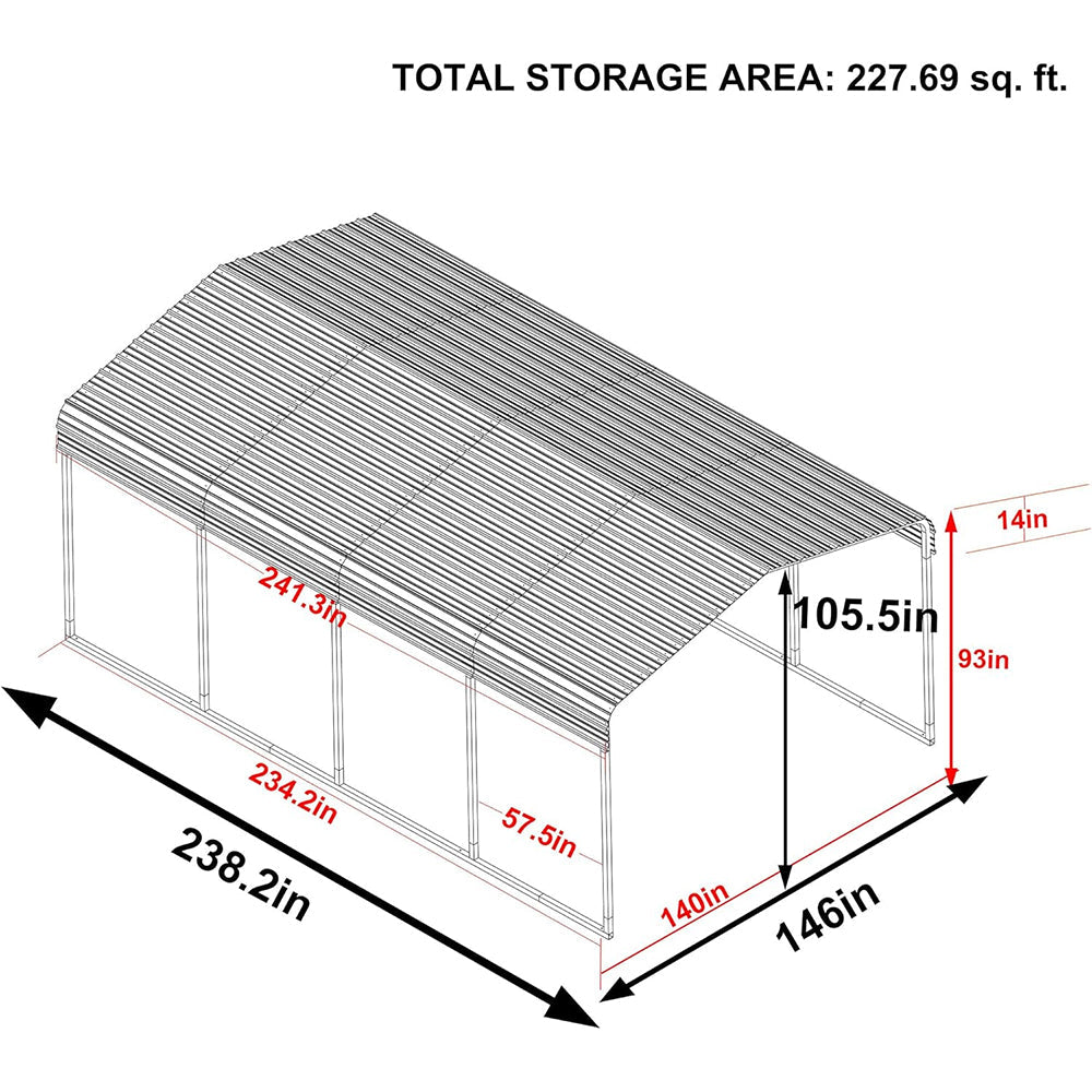 12' x 20' FTAlora Premium Heavy-Duty Outdoor Canopy Garage Shelter With Galvanized Metal Roof