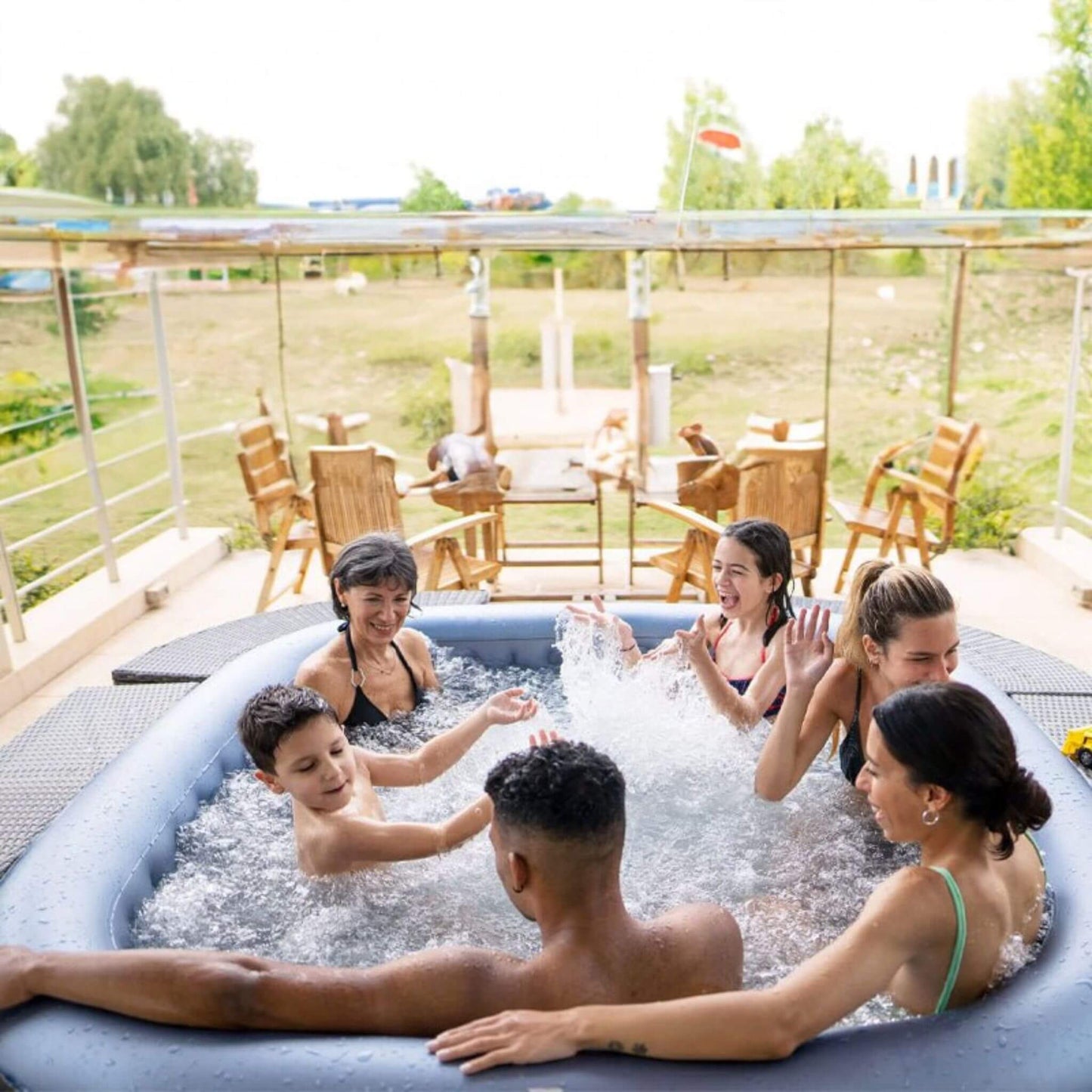 MSpa C-TE062 Tekapo Comfort Series Six-Person Inflatable Square Bubble Spa Hot Tub with 132 Bubble Jets