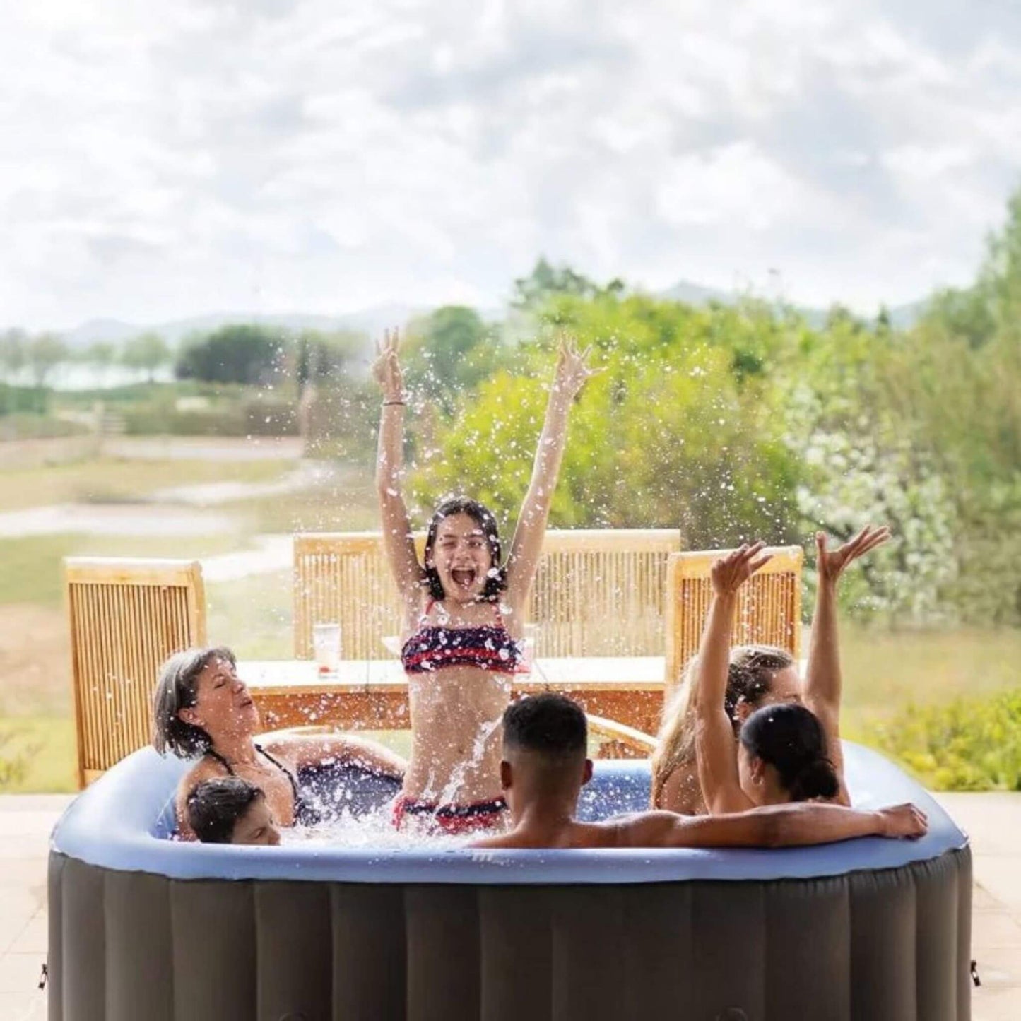 MSpa C-TE062 Tekapo Comfort Series Six-Person Inflatable Square Bubble Spa Hot Tub with 132 Bubble Jets