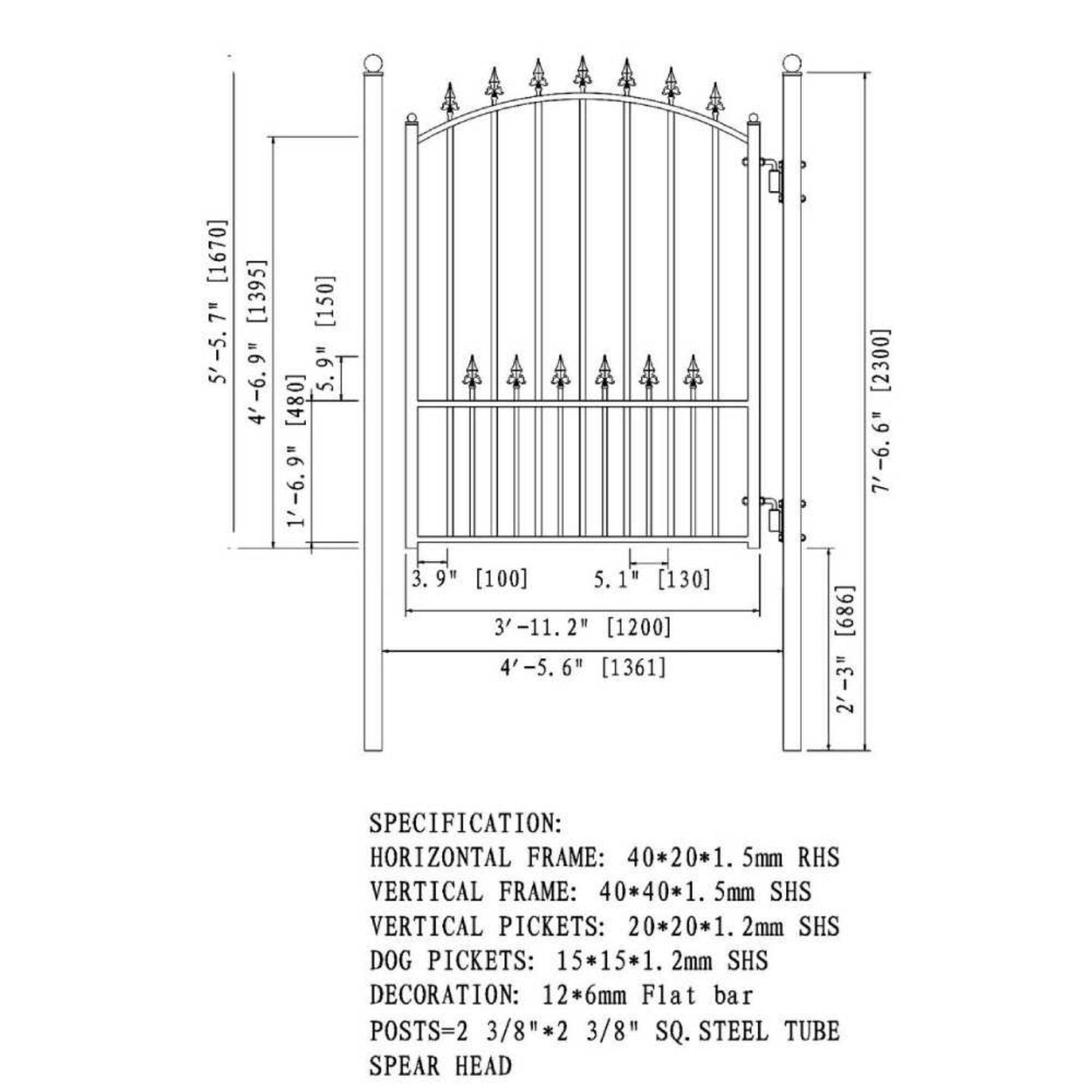 5FT Heavy-Duty Munich Powder-Coated Galvanized Steel Pedestrian Gate