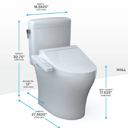 TOTO Aquia IV Cube Elongated Dual Flush Toilet with Washlet C2 Bidet Seat and Left Hand Lever