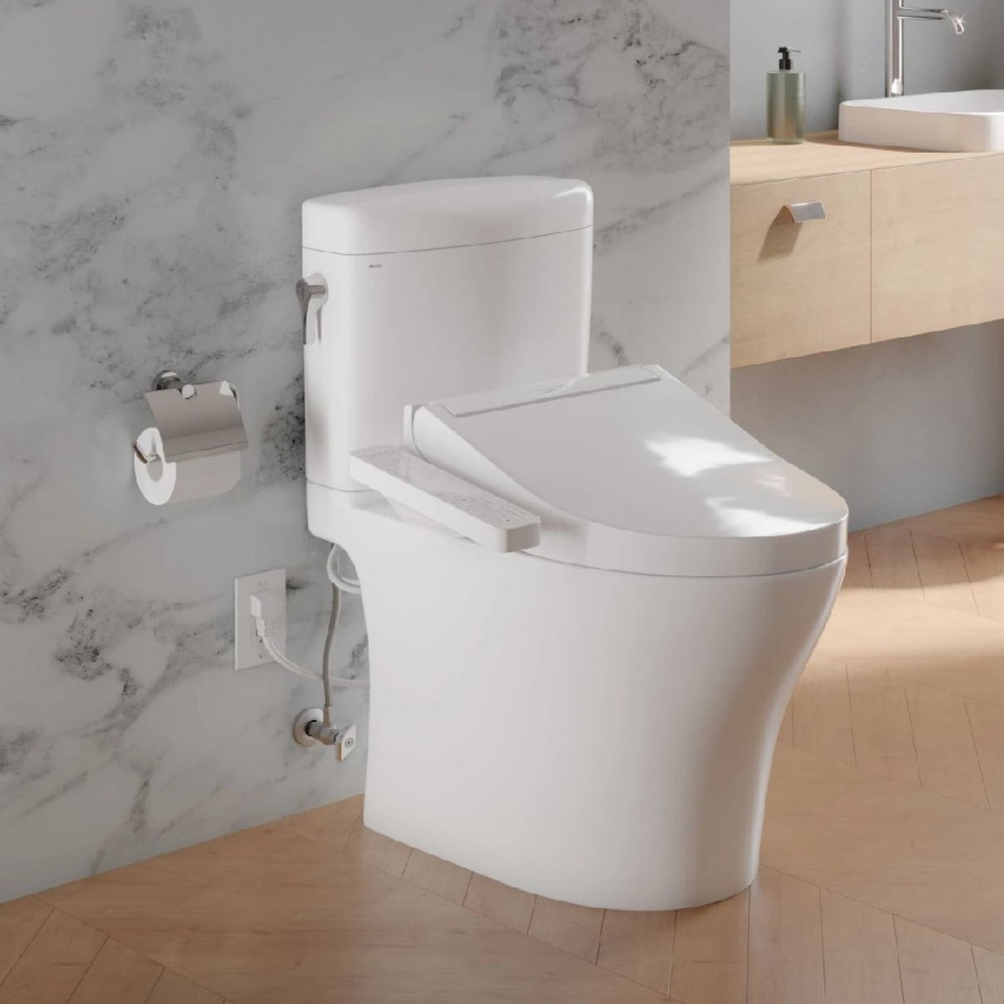 TOTO Aquia IV Cube Elongated Dual Flush Toilet with Washlet C2 Bidet Seat and Left Hand Lever