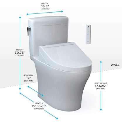 TOTO Aquia IV Cube Washlet C5 with 0.9 GPF and 1.28 GPF Elongated Dual Flush Bidet Toilet