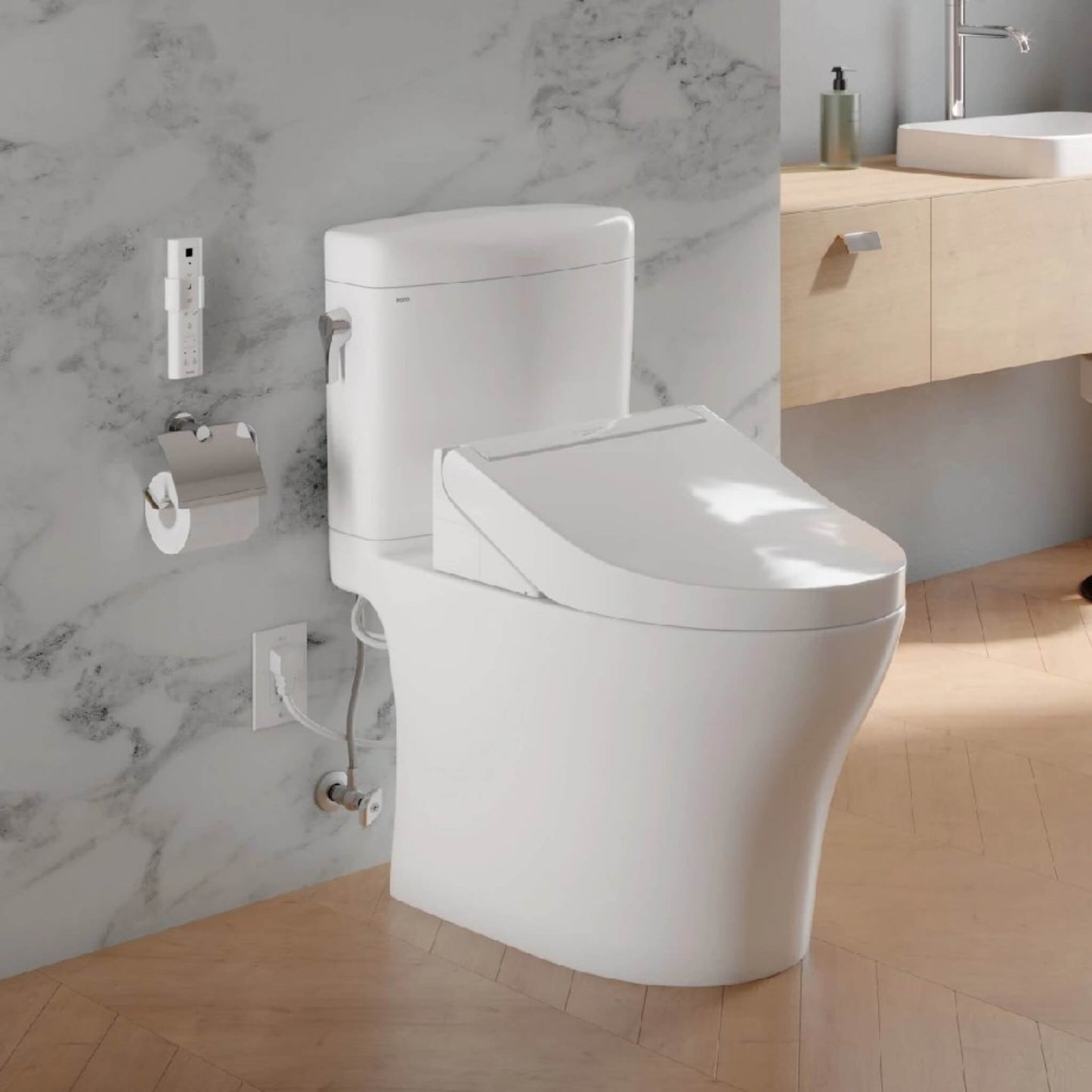 TOTO Aquia IV Cube Washlet C5 with 0.9 GPF and 1.28 GPF Elongated Dual Flush Bidet Toilet