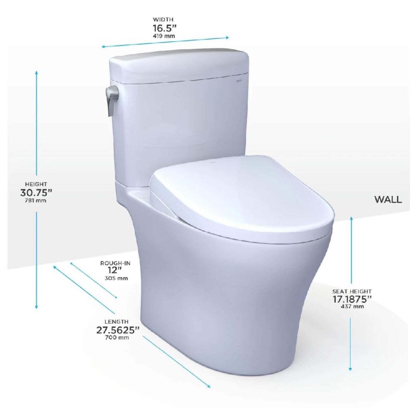 TOTO Aquia IV Cube 1.28 GPF and 0.9 GPF Dynamax Tornado Flush Toilet with Washlet S7A Bidet Seat
