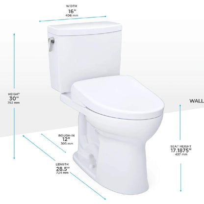 TOTO Drake II 1 GPF Elongated Chair Height Toilet with Washlet S7A Bidet Seat