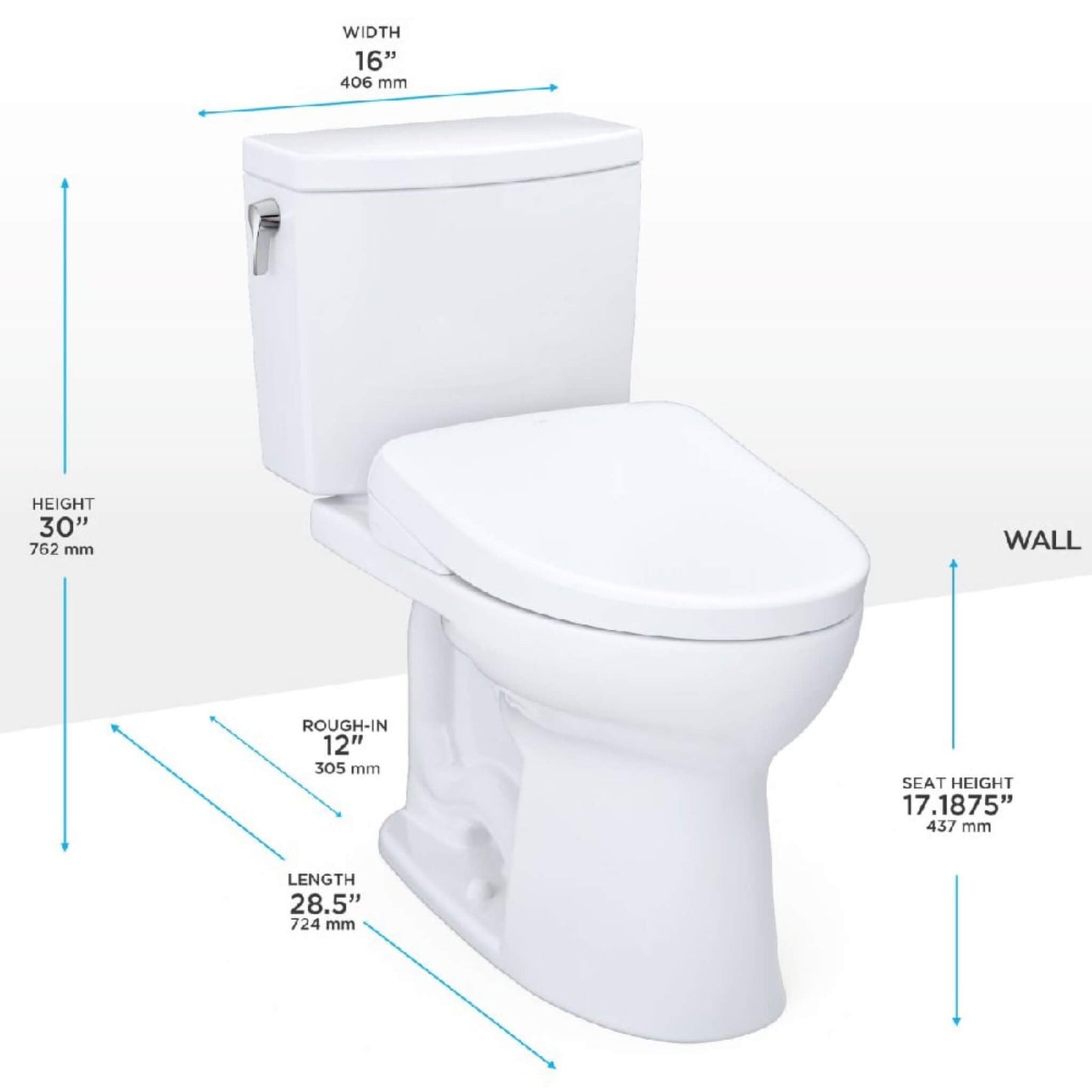 TOTO Drake II Washlet S7 And 1.0 GPF Elongated Chair Height Bidet Toilet