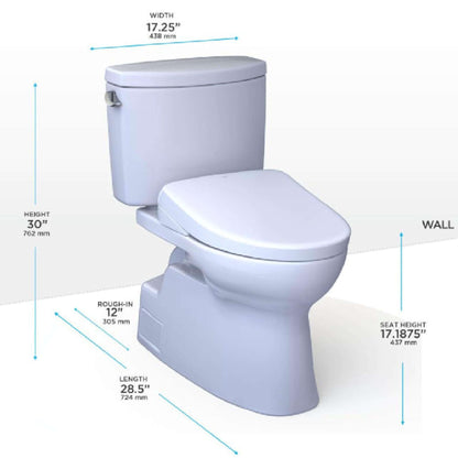 TOTO Vespin II 1.28 GPF Chair Height Elongated Toilet with Washlet+ S7 Bidet Seat