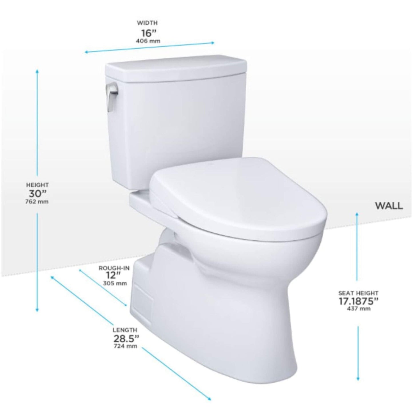 TOTO Vespin II 1 GPF EWater Elongated Toilet with Washlet S7 Bidet Seat and Night Light