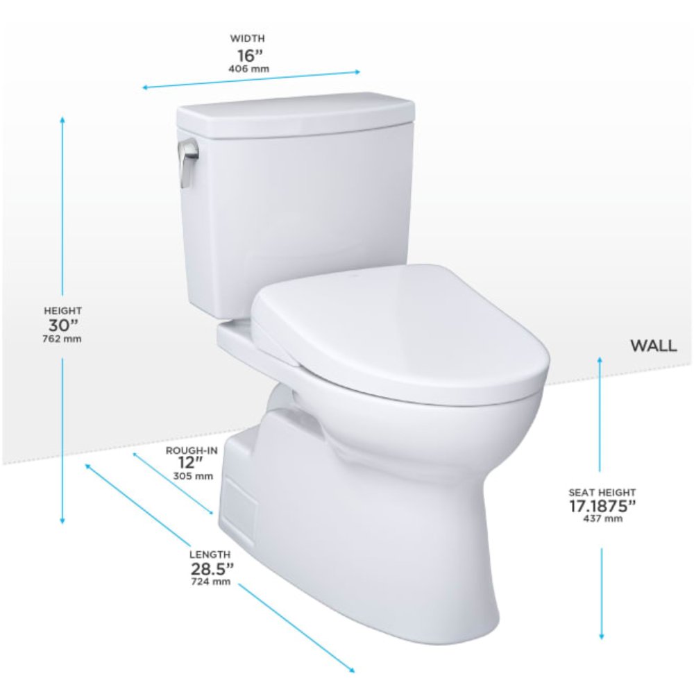TOTO Vespin II 1 GPF Elongated Chair Height Toilet with Washlet S7A Auto Open Bidet Seat