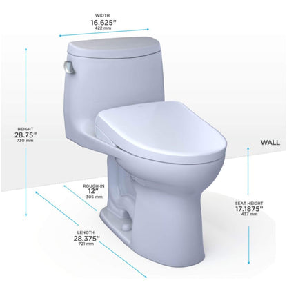 TOTO Ultramax II 1.28 GPF One Piece Elongated Chair Height with Washlet S7 Bidet Seat Soft Close