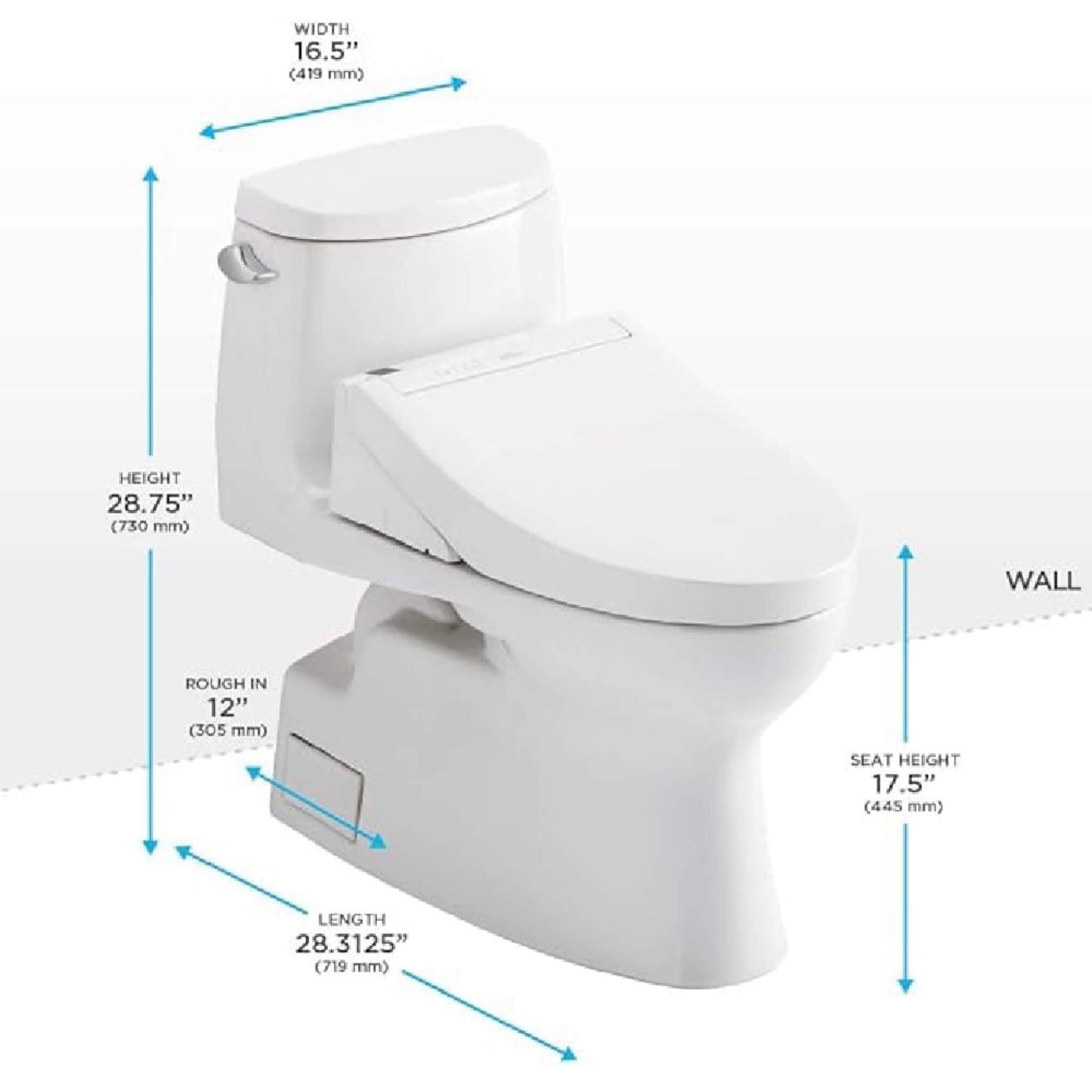 TOTO Carlyle II 1.28 GPF One Piece Elongated Toilet with Washlet C5 Bidet Seat